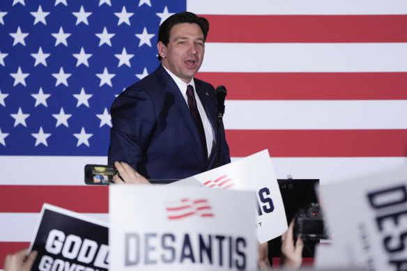Florida Governor Ron DeSantis speaks to supporters after finishing a distant second to Donald Trump in the Iowa caucuses.