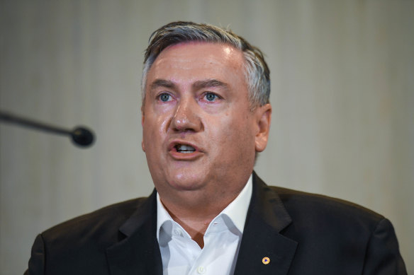 Eddie McGuire fronts a press conference after the release of a report into racism at Collingwood.