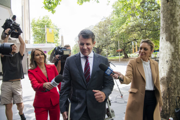 Former NSW premier Mike Baird arriving at ICAC to give evidence in a corruption inquiry investigating the conduct of former premier Gladys Berejiklian during her secret relationship with disgraced former MP Daryl Maguire.