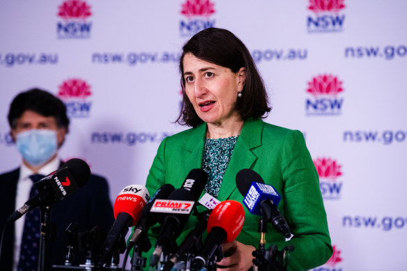 Premier Gladys Berejiklian addresses the COVID-19 briefing on Wednesday.