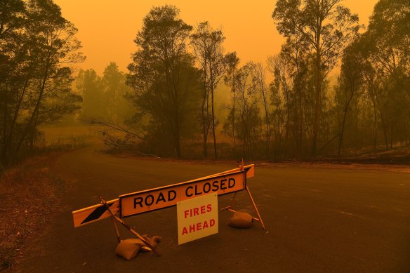 A road closure sign near Batemans Bay. 