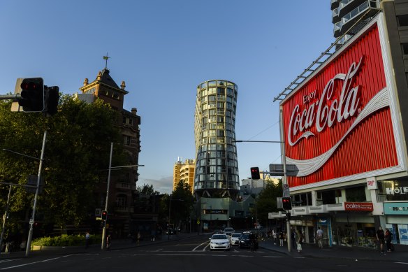 The landmark Coca-Cola sign at Kings Cross.