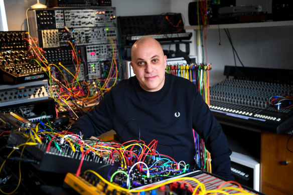 Electronic dance musician David Haberfeld at his home studio.