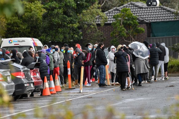 Long lines became a fixture at testing centres after the coronavirus was found in northern suburbs wastewater.
