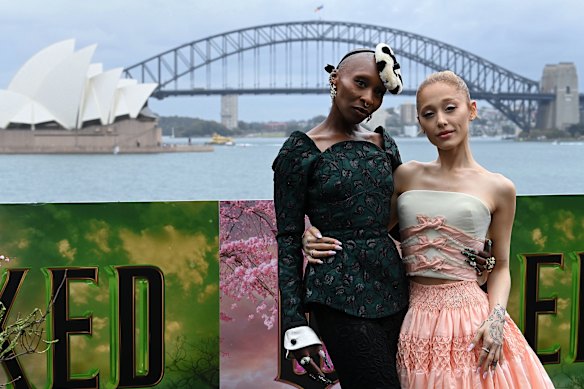 Cynthia Erivo (left) with Ariana Grande promoting Wicked in Sydney last year. 
