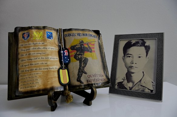 Memorabilia in Al Chi Hoang’s home commemorates his service in the Army of the Republic of Vietnam.