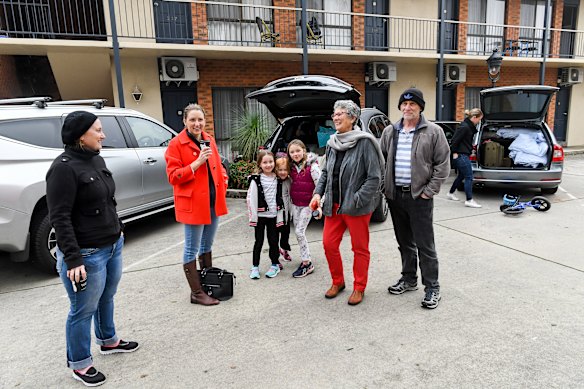 Mary Richards (third from right) with her extended family at the Albury Paddlesteamer Motel.