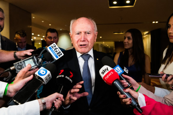 Former prime minister John Howard was among the Liberal luminaries at the party’s election night function.