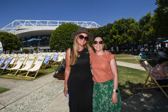 Fans Tara Thomas and Lizzy O’Shannessy enjoy the atmosphere Nick Kyrgios brings to a match.