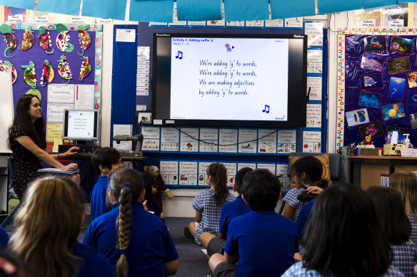 Oatley Public School uses songs to help teach reading. Assistant principal Lauren Edwards says they “really stick in your brain”.