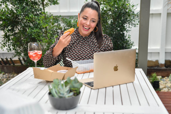 Myf Warhurst photographed for the Lunch With column at home during the coronavirus pandemic in 2020.