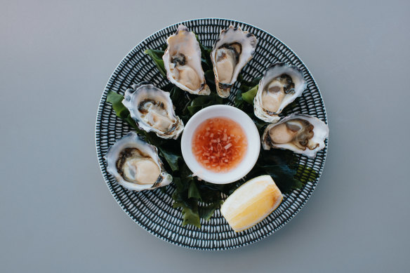 The rock oysters with chardonnay and white pepper mignonette from the Deckhouse at Woolwich. 