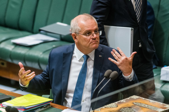 Prime Minsiter Scott Morrison in question time on Thursday.