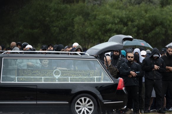 Mourners attend Mahmoud “Brownie” Ahmad’s funeral at Rookwood Cemetery.