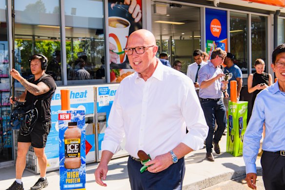 Peter Dutton on the campaign trail on Friday.