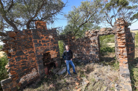 Heritage Victoria principal archaeologist Jeremy Smith at the ruins of the Rockbank Inn.