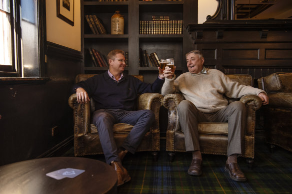 Craig Laundy with his father Arthur Laundy at the Oxford Hotel in Drummoyne.