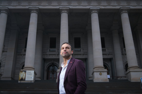 City of Melbourne councillor Jamal Hakim outside state parliament last year.