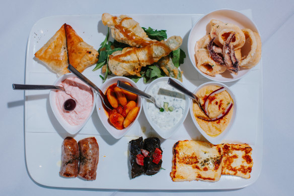 An array of Greek delicacies at Medusa Taverna in Sydney’s Market Street.