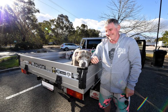Daryl Cooke and his dog Parda on their way back to NSW on Thursday.
