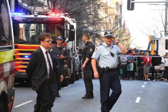 Emergency services on the scene in the Sydney CBD on Tuesday afternoon.