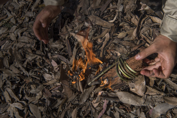 A fire-stick made of paperbark used to light the low-intensity fires at Bundanon in the Shoalhaven region of NSW.