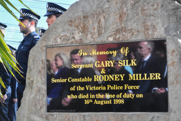 A memorial plaque for Sergeant Gary Silk and Senior Constable Rodney Miller.