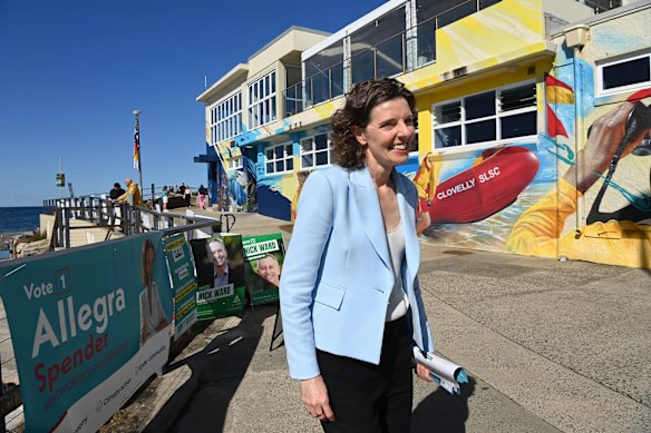 Allegra Spender lodging her vote at the Clovelly Surf Life Saving Club.  She has been returned as Wentworth’s MP.