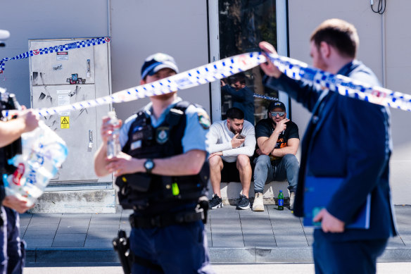 The crime scene on Harold Street, Parramatta, where underworld figure Tarek Ayoub, known as the “Angel of Death”, was shot dead on Monday. 