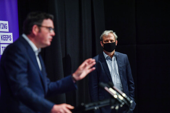 Much to ponder: Chief Health Officer Brett Sutton and Premier Daniel Andrews on Saturday.