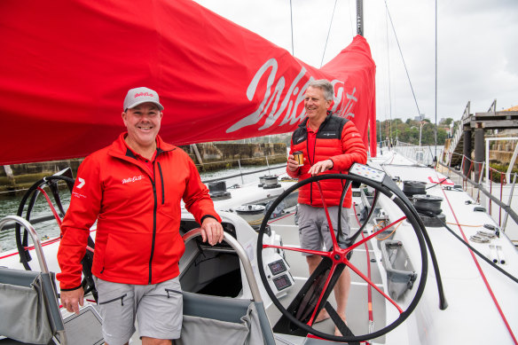 Wild Oats helm Chris Links (left) with navigator Stan Honey in happier days with clean sails.