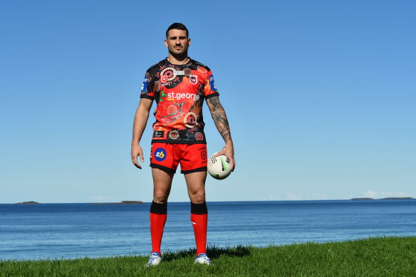 Jack Bird wears the Dragons’ Indigenous Round jersey with pride.