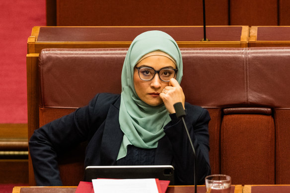 Senator Fatima Payman in question time last week.