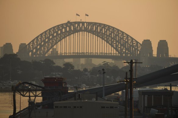 Haze lingers over Sydney.