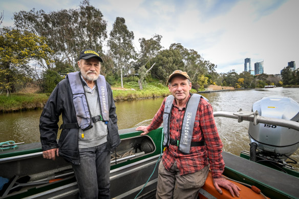 Friends of Herring Island volunteers Stanley Barker and Damian Curtain.