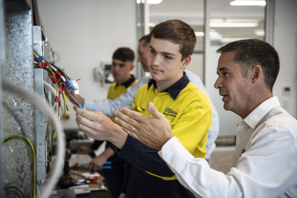 Tom Emeleus, GM of National Electrical and Communications Association, with 1st year apprentice electrician Blake Lowe. Tom runs a group training organisation for apprentices and a training company. 