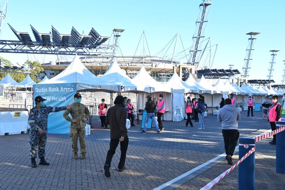 Qudos Bank Arena’s COVID vaccination hub in Sydney.