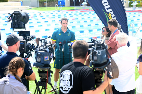 Cam McEvoy addresses the media. 