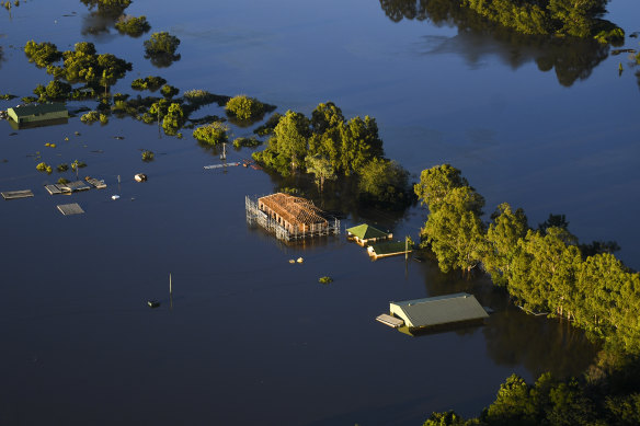 Partly submerged homes in western Sydney during the March floods.
