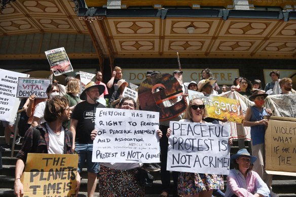 Supporters of Deanna “Violet” Maree Coco rallied outside the Downing Centre court complex on Tuesday morning.