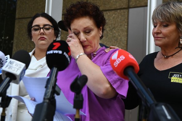 Folbigg outside court after the convictions were quashed, with Rego and close friend Tracy Chapman (right), who, Rego says, “has been a constant for Kath through the lonely decades where others had abandoned her”.