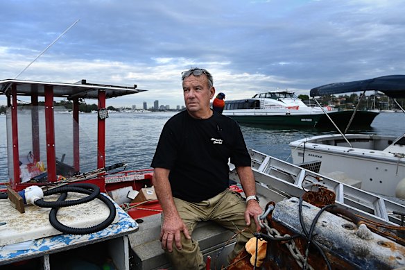 Roger Kyle ha estado luchando para salvar uno de los dos últimos ferries de RiverCat que quedan durante el año pasado. Uno de ellos, Dawn Fraser, pasa al fondo.