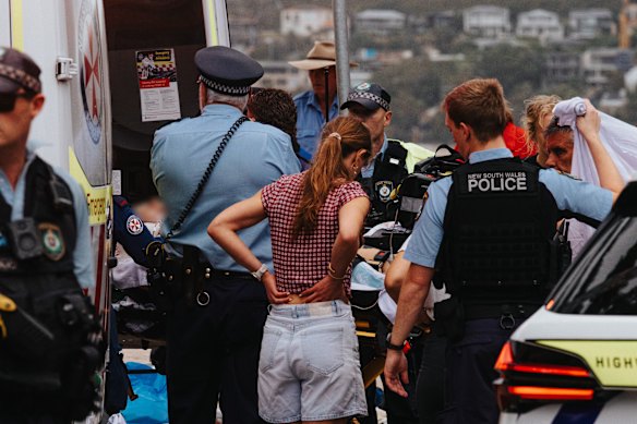 The man is rushed to hospital on Monday afternoon.