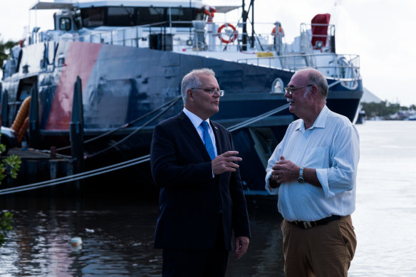 Prime Minister Scott Morrison with Liberal MP Warren Entsch in Cairns during the election campaign.