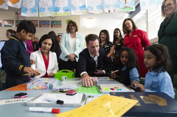 NSW Premier Chris Minns and Education Minister Prue Car at Parramatta East Public School this week.