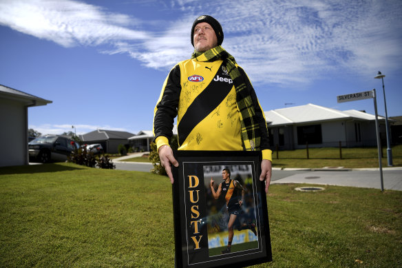  Richmond Tigers fan Paul Frederickson in Caboolture, north of Brisbane on Friday.