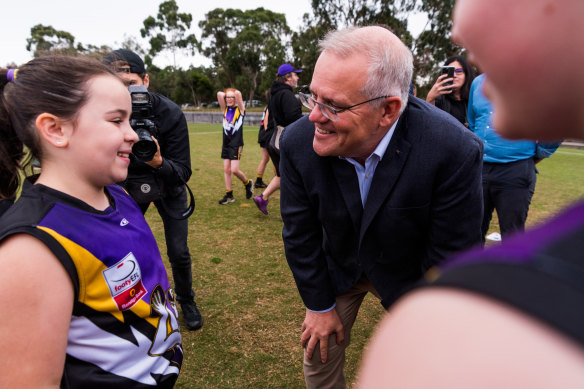 Prime Minister Scott Morrison sought to sell a positive vision for his government during a visit to Norwood Football Club in the seat of Deakin.