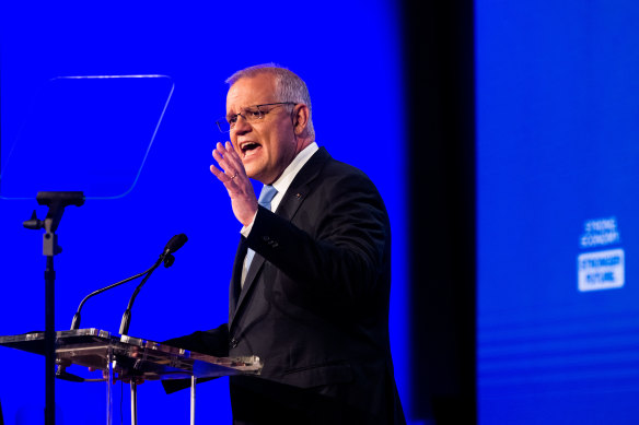 Australian Prime Minister Scott Morrison at The Brisbane Convention and Exhibition Centre for the official Coalition campaign launch. 