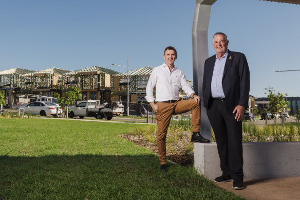 Tony Perich (right) and son Mark at Oran Park on Sydney’s outskirts.