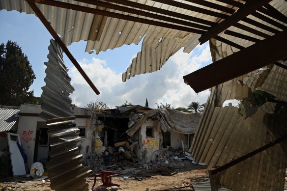 Destroyed homes in Kfar Aza, a kibbutz infiltrated by Hamas during the October 7 massacre. 